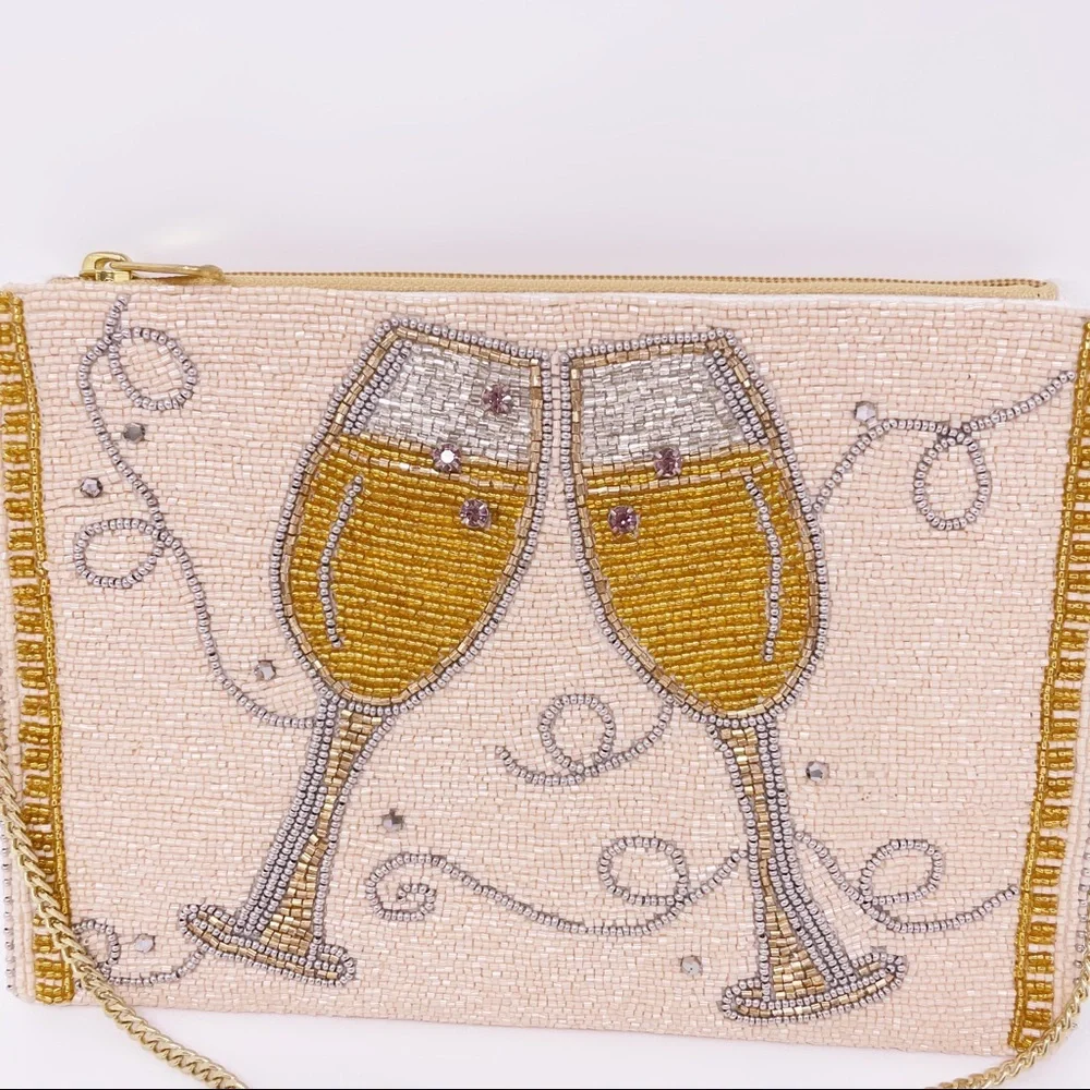 Beaded Champagne Toast Clutch - Cream & Gold